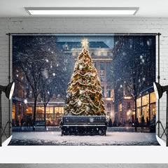 Aperturee - Aperturee Snwoy City Night Trees Lights Christmas Backdrop