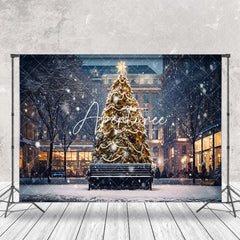 Aperturee - Aperturee Snwoy City Night Trees Lights Christmas Backdrop