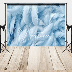 Aperturee - Aperturee Soft Blue Feather Wooden Floor Combo Set Backdrop