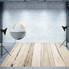 Aperturee - Aperturee Soft Blue Feather Wooden Floor Combo Set Backdrop