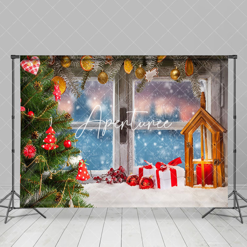 Aperturee - Aperturee Soft Carpet Blurry Window Scene Christmas Backdrop