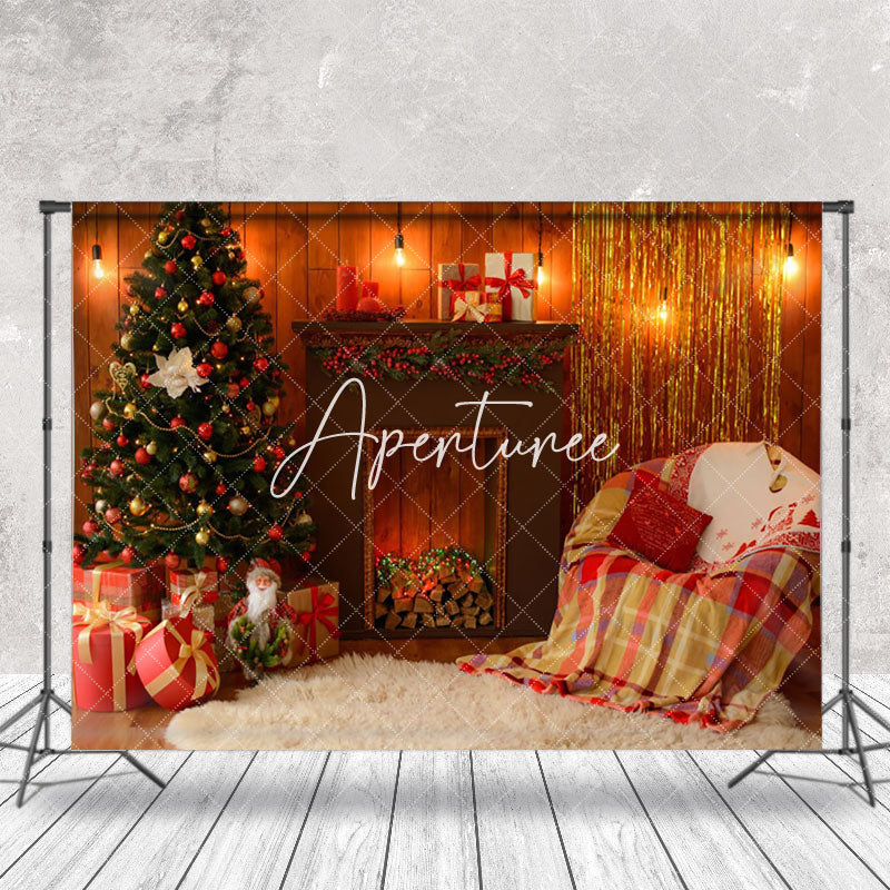 Aperturee - Aperturee Soft Sofa Indoor Fireplace Trees Christmas Backdrop