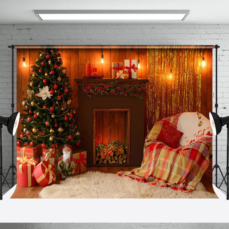 Aperturee - Aperturee Soft Sofa Indoor Fireplace Trees Christmas Backdrop