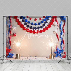 Aperturee - Aperturee Sparke Red White Blue Ribbon Independence Day Backdrop