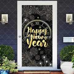 Aperturee - Aperturee Sparkle Black Gold Clock Happy New Year Door Cover