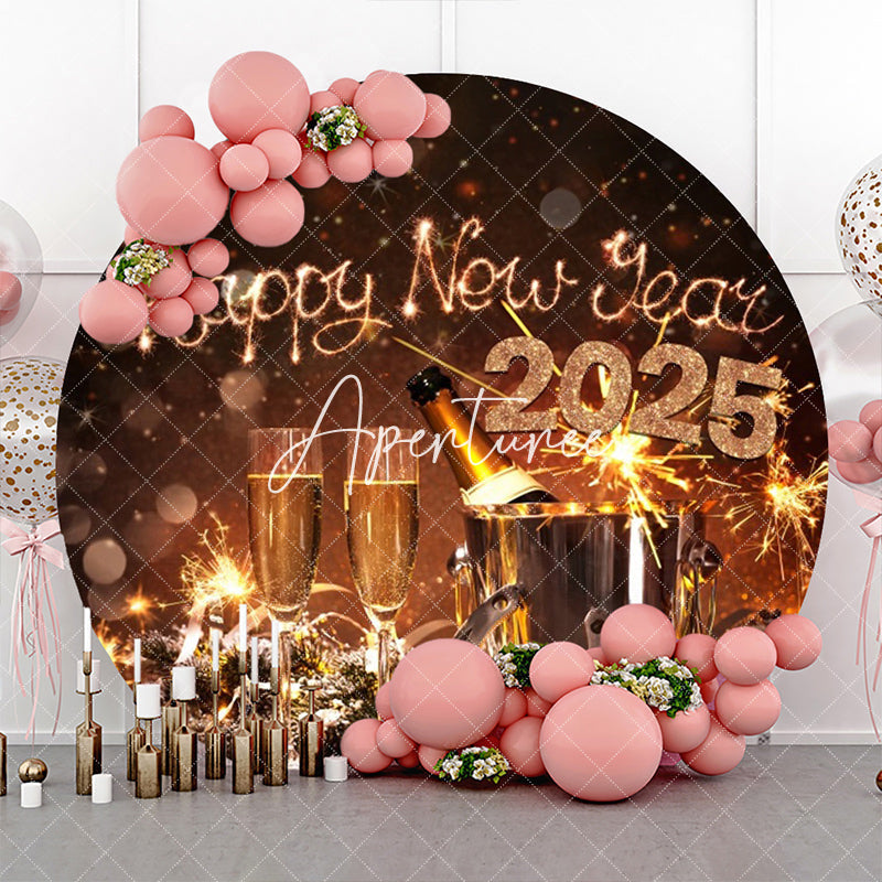 Aperturee - Aperturee Sparkle Cheers 2025 Round Happy New Year Backdrop