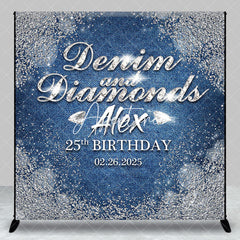 Aperturee - Aperturee Sparkle Diamonds Denim Custom Name Birthday Backdrop