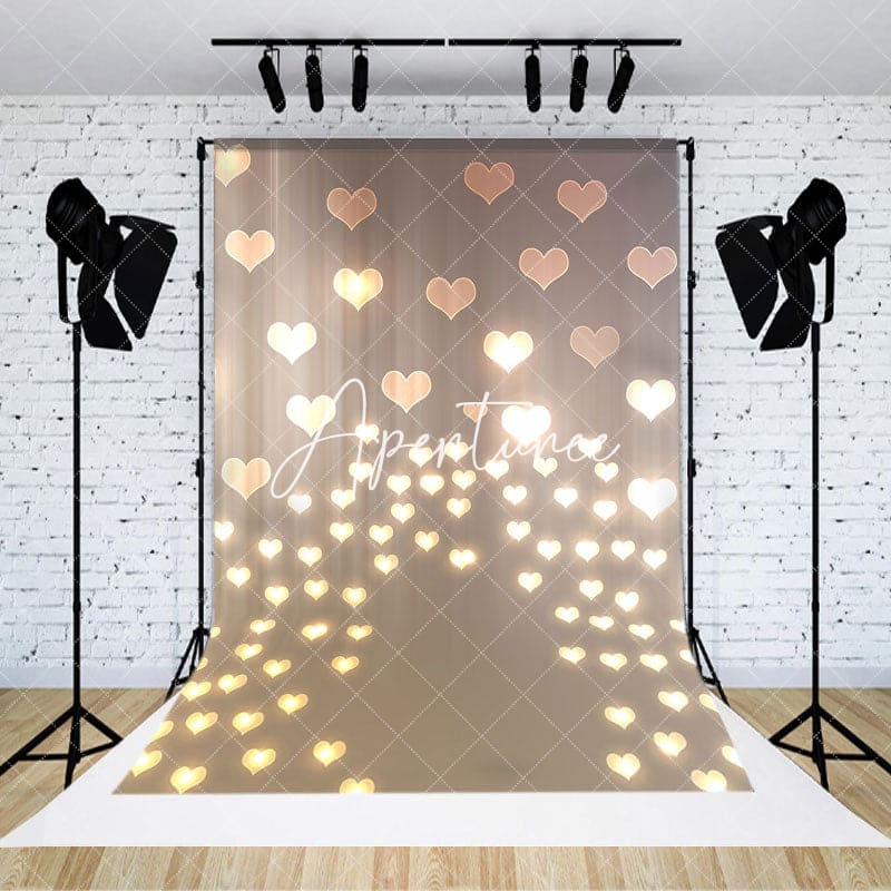 Aperturee - Aperturee Sparkle Gold Hearts Romantic Bokeh Photo Backdrop