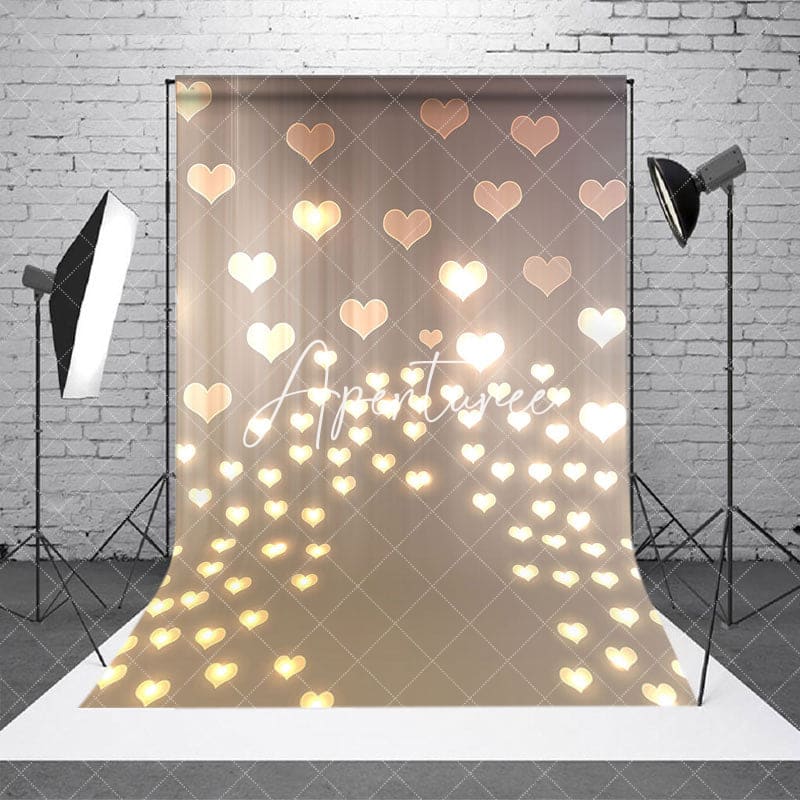 Aperturee - Aperturee Sparkle Gold Hearts Romantic Bokeh Photo Backdrop