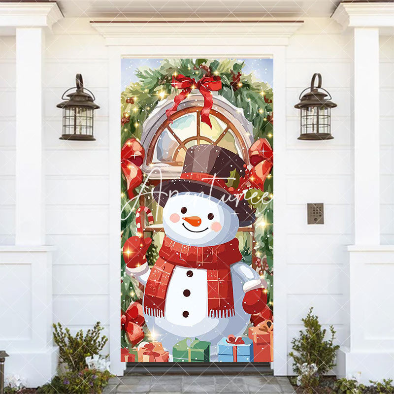 Aperturee - Aperturee Sparkle Painted Snowman Gifts Christmas Door Cover