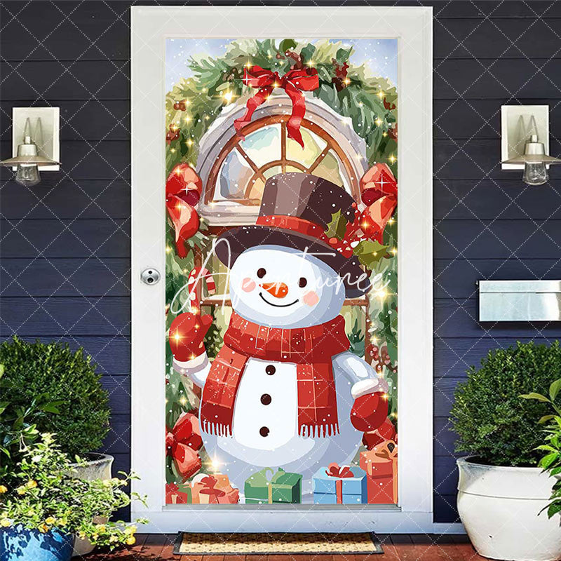 Aperturee - Aperturee Sparkle Painted Snowman Gifts Christmas Door Cover