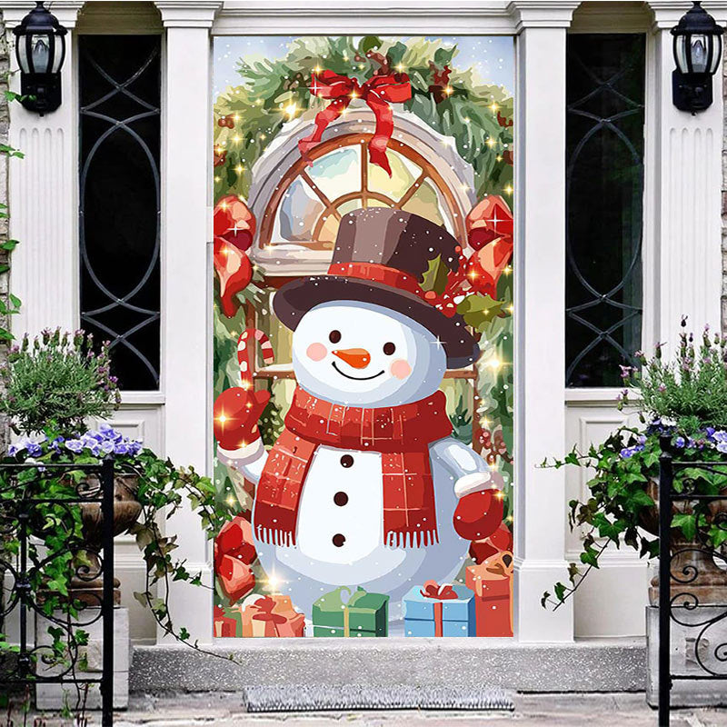 Aperturee - Aperturee Sparkle Painted Snowman Gifts Christmas Door Cover