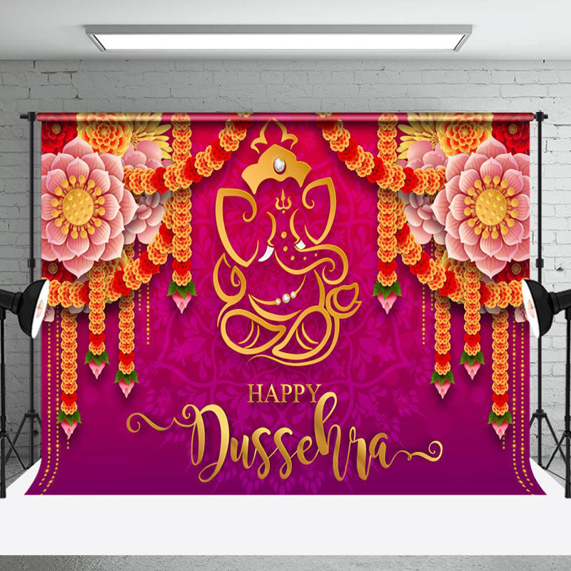 Aperturee - Aperturee Sparkle Yellow Lantern Ganesha Lotus Diwali Backdrop