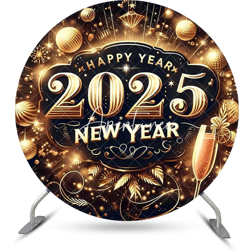 Aperturee - Aperturee Sparkling Balls Gold 2025 New Year Round Backdrop