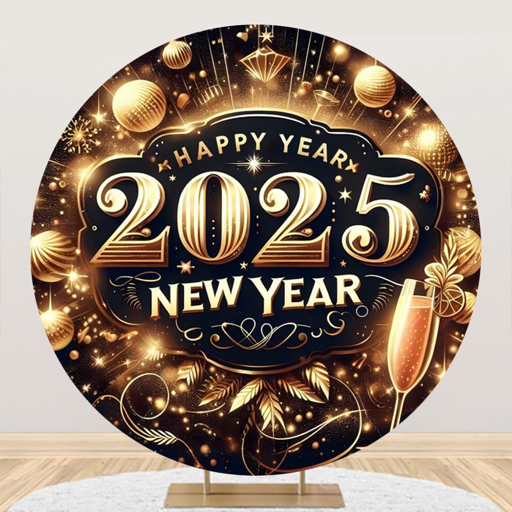 Aperturee - Aperturee Sparkling Balls Gold 2025 New Year Round Backdrop