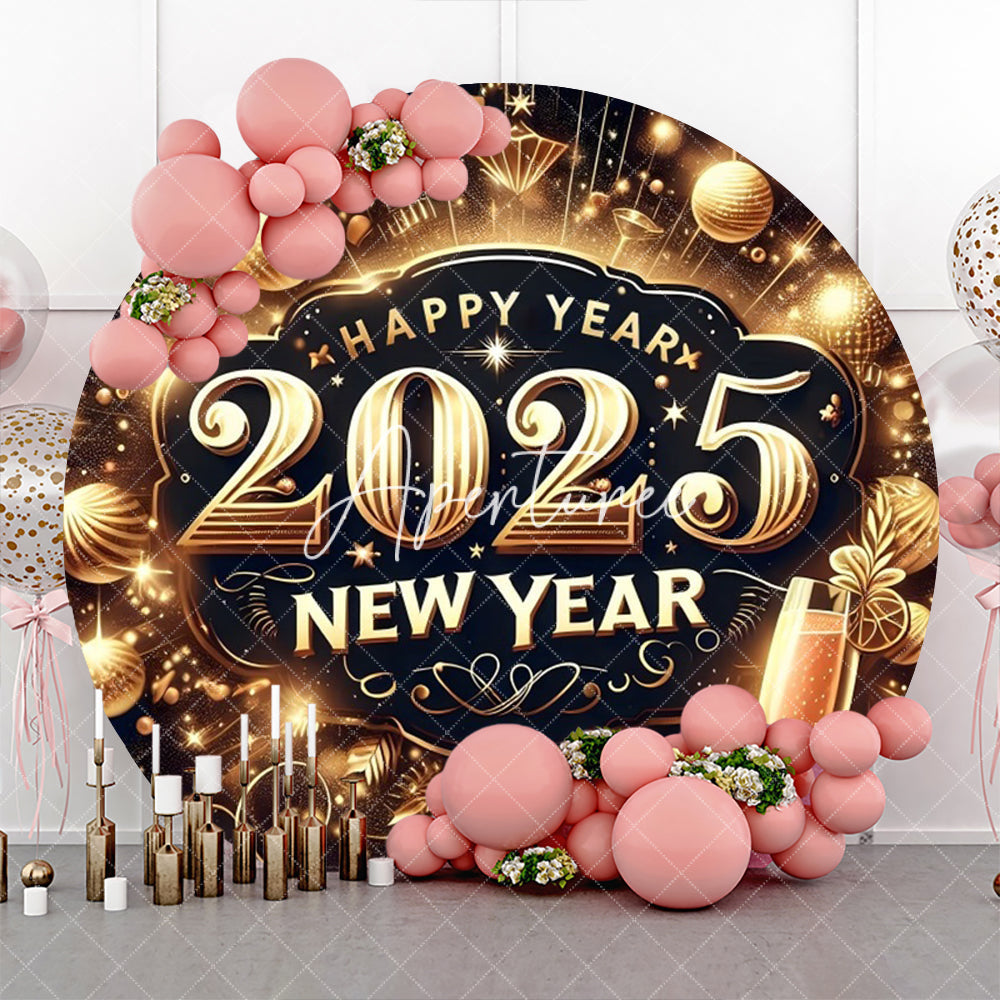 Aperturee - Aperturee Sparkling Balls Gold 2025 New Year Round Backdrop