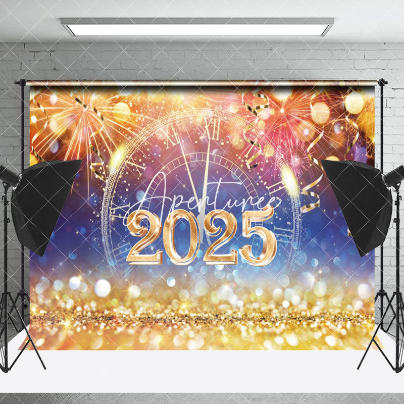 Aperturee - Aperturee Sparks 2025 Clock Gold Glitter New Year Backdrop