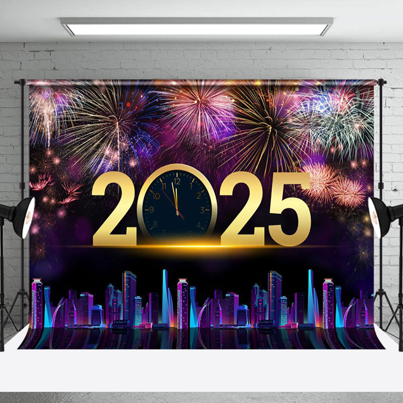 Aperturee - Aperturee Sparks Bloom City Scene 2025 Clock New Year Backdrop