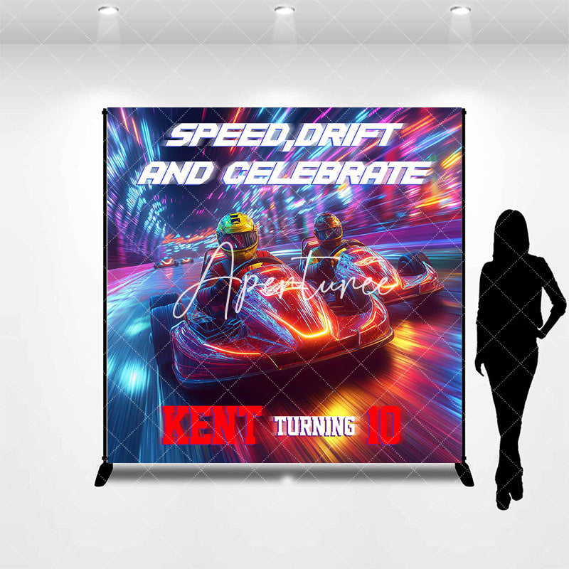 Aperturee - Aperturee Speed Drift Sport Custom Name 10th Birthday Backdrop