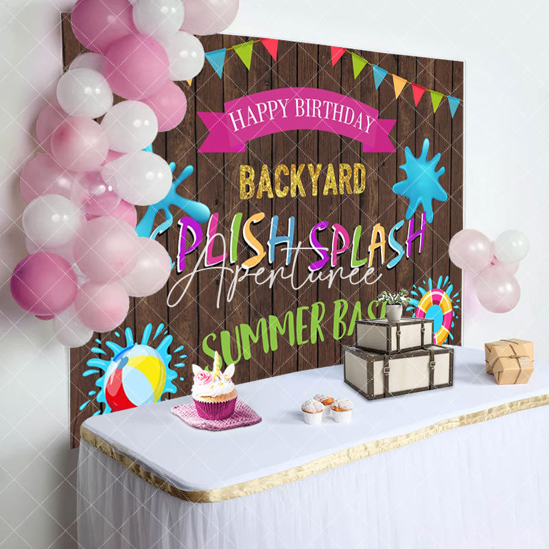 Aperturee - Aperturee Splish Splash Backyard Game Wooden Birthday Backdrop