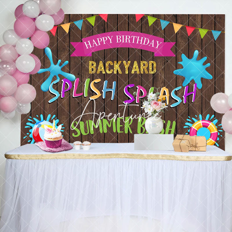 Aperturee - Aperturee Splish Splash Backyard Game Wooden Birthday Backdrop