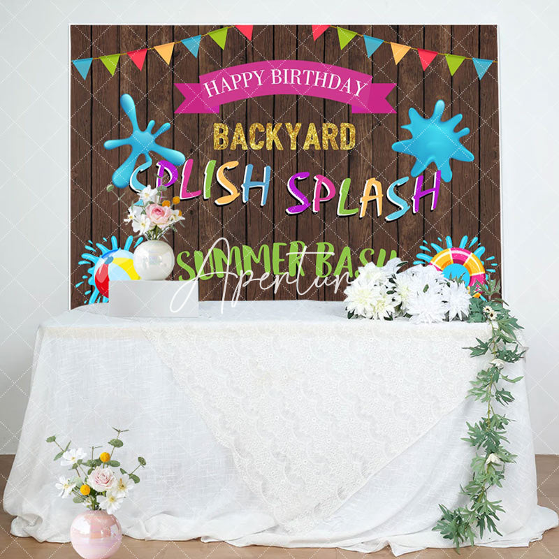 Aperturee - Aperturee Splish Splash Backyard Game Wooden Birthday Backdrop