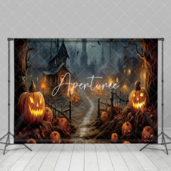 Aperturee - Aperturee Spooky Halloween Lane Carved Pumpkin Bat Backdrop