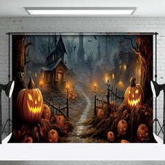 Aperturee - Aperturee Spooky Halloween Lane Carved Pumpkin Bat Backdrop