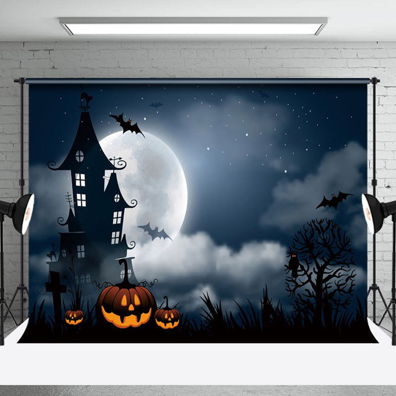 Aperturee - Aperturee Spooky Haunted House Full Moon Halloween Backdrop