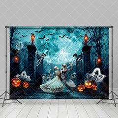 Aperturee - Aperturee Spooky Moon Grave Dancing Skeleton Halloween Backdrop