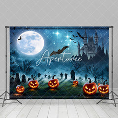 Aperturee - Aperturee Spooky Night Bat Pumpkin Grave Halloween Backdrop