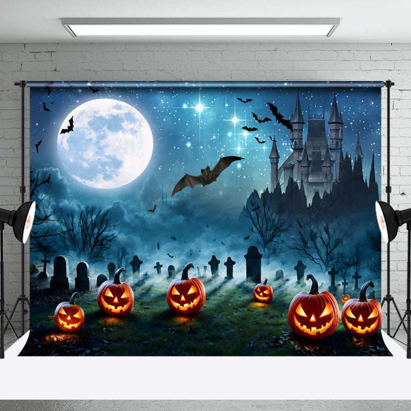 Aperturee - Aperturee Spooky Night Bat Pumpkin Grave Halloween Backdrop