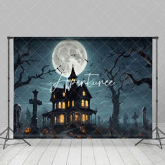 Aperturee - Aperturee Spooky Night Moon Grave House Halloween Backdrop