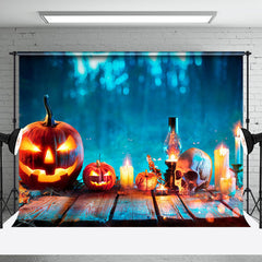 Aperturee - Aperturee Spooky Pumpkin Skull Candlelight Halloween Backdrop