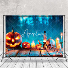 Aperturee - Aperturee Spooky Pumpkin Skull Candlelight Halloween Backdrop