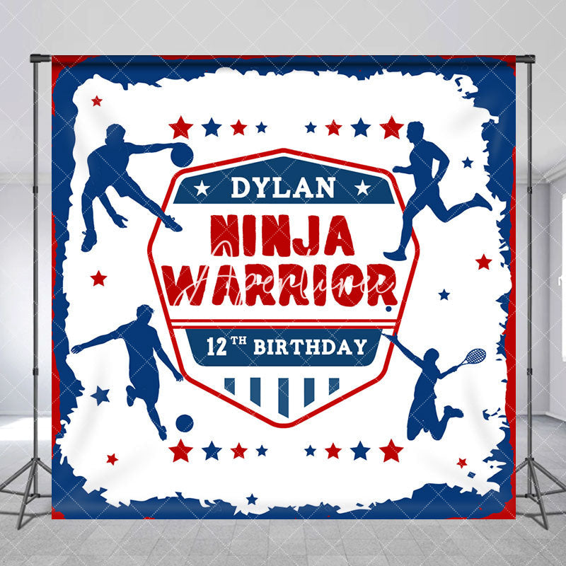 Aperturee - Aperturee Sports Red Blue Ninja Warrior Custom Name Backdrop