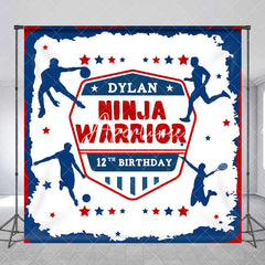 Aperturee - Aperturee Sports Red Blue Ninja Warrior Custom Name Backdrop