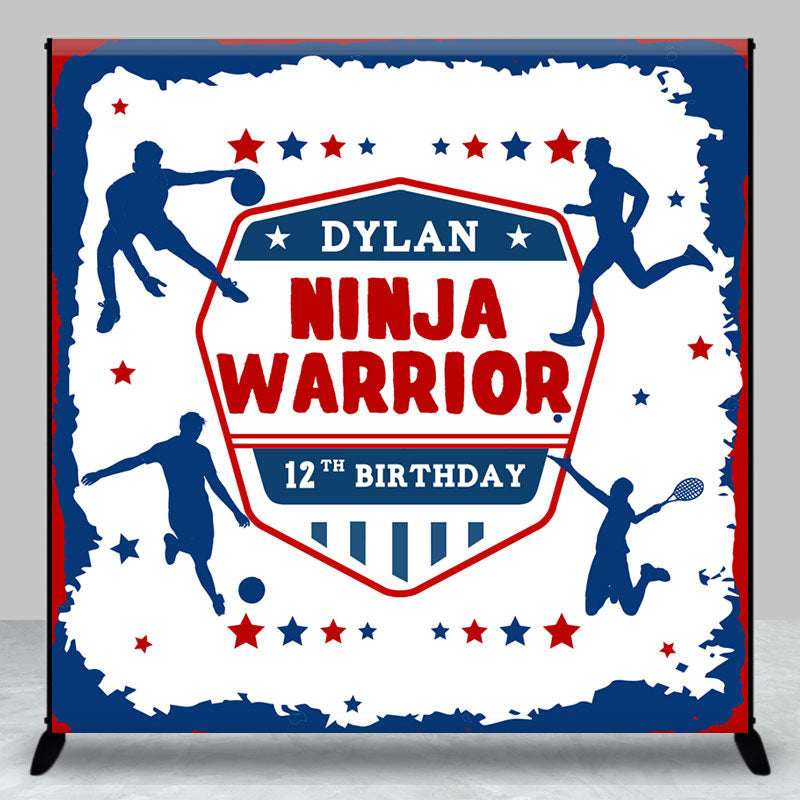 Aperturee - Aperturee Sports Red Blue Ninja Warrior Custom Name Backdrop