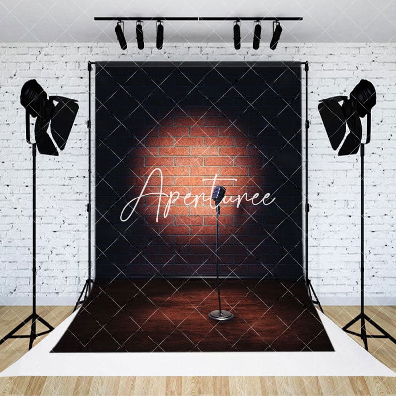 Aperturee - Aperturee Spotlight Microphone Red Brick Wall Photo Backdrop