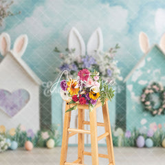 Aperturee - Aperturee Spring Blue Cloud Wall Bunny Hutch Easter Backdrop