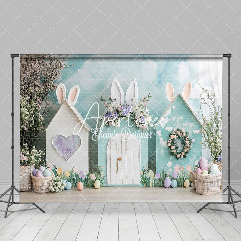 Aperturee - Aperturee Spring Blue Cloud Wall Bunny Hutch Easter Backdrop