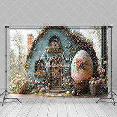 Aperturee - Aperturee Spring Blue Floral House Eggs Easter Photo Backdrop