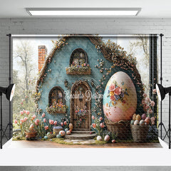 Aperturee - Aperturee Spring Blue Floral House Eggs Easter Photo Backdrop