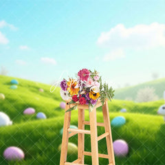 Aperturee - Aperturee Spring Blue Sky Hillside Eggs Rabbit Easter Backdrop