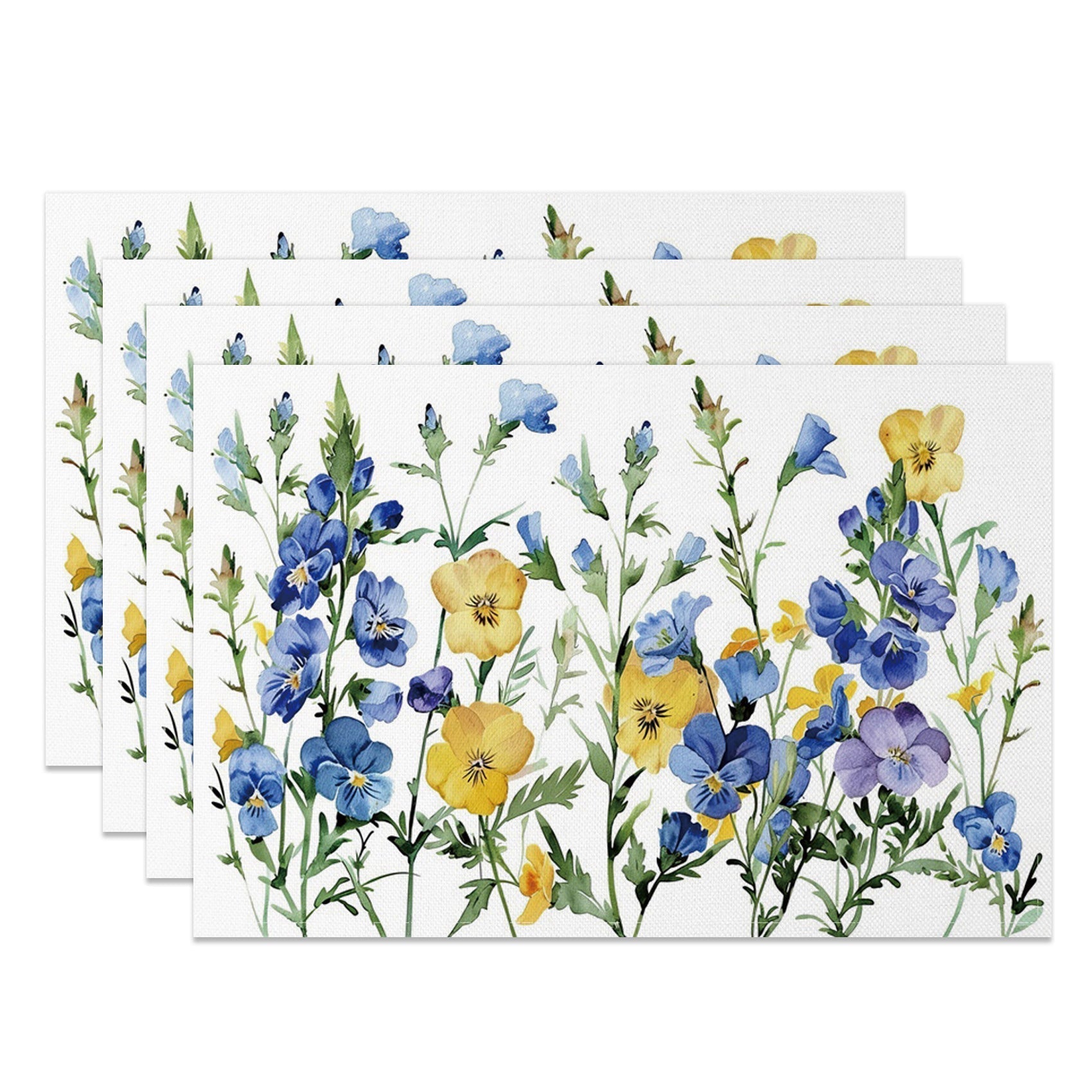 Aperturee - Aperturee Spring Blue Yellow Wildflower Set Of 4 Placemats