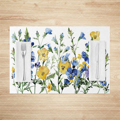 Aperturee - Aperturee Spring Blue Yellow Wildflower Set Of 4 Placemats