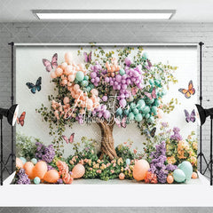 Aperturee - Aperturee Spring Color Balloon Floral Tree Cake Smash Backdrop