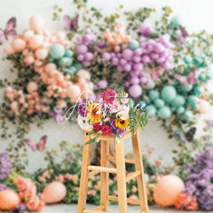 Aperturee - Aperturee Spring Color Balloon Floral Tree Cake Smash Backdrop