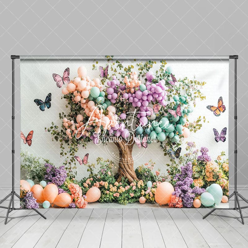 Aperturee - Aperturee Spring Color Balloon Floral Tree Cake Smash Backdrop