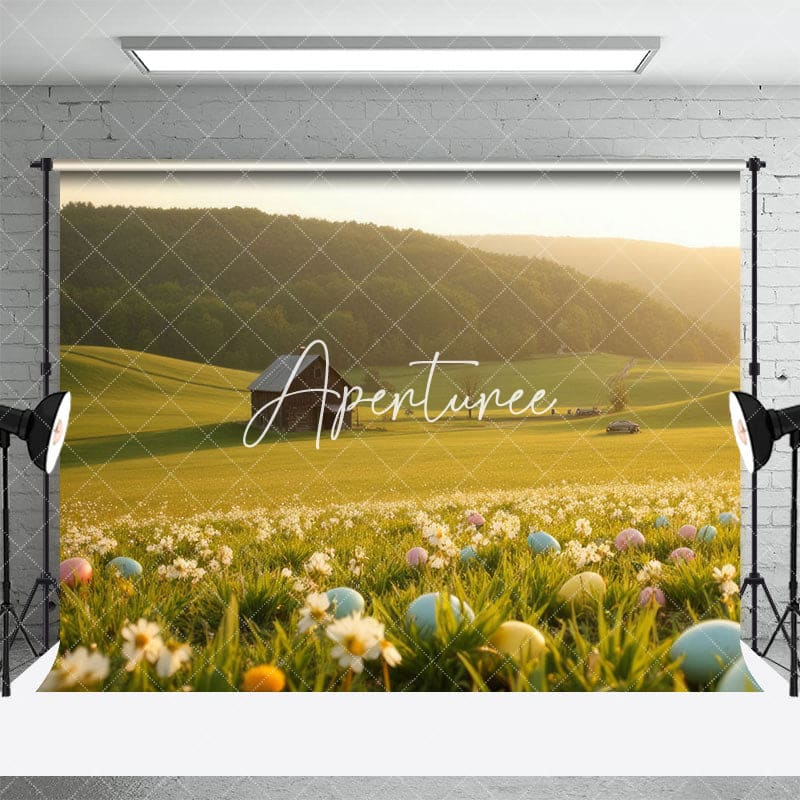 Aperturee - Aperturee Spring Color Eggs Green Easter Country Photo Backdrop